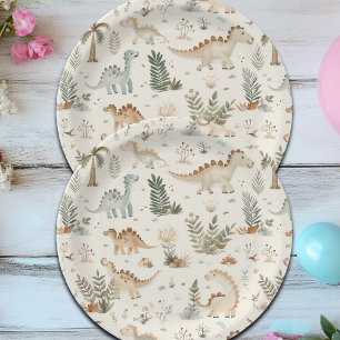 Prato De Papel Padrão de Dinossauro Selvagem de Boho Whimsical