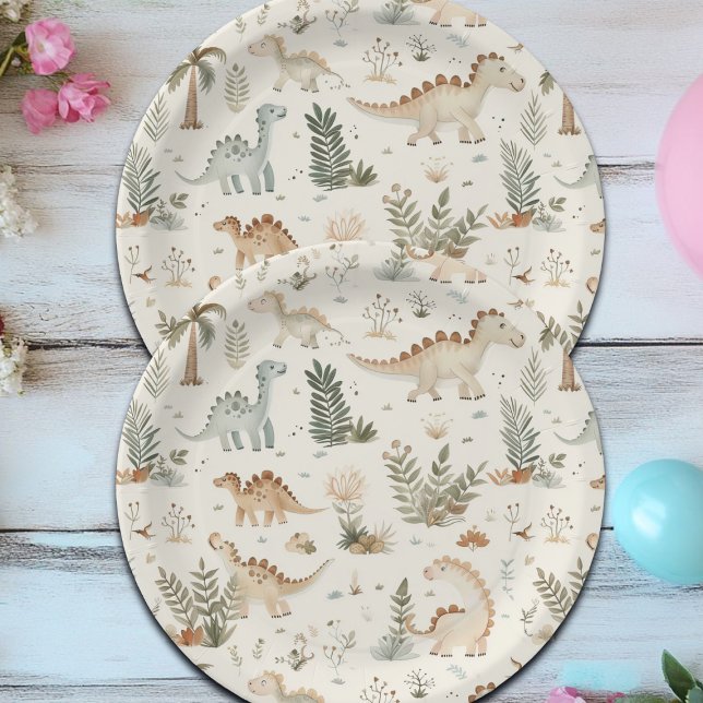 Prato De Papel Padrão de Dinossauro Selvagem de Boho Whimsical (Criador carregado)