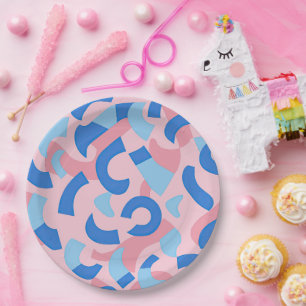 Prato De Papel Padrão de Doodle Rosa e Azul