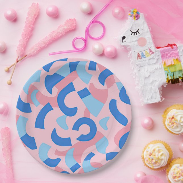 Prato De Papel Padrão de Doodle Rosa e Azul (Festa)