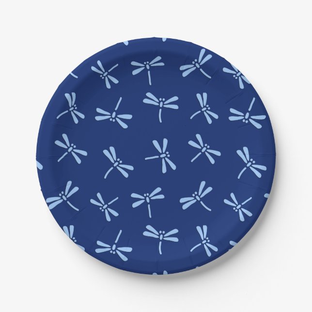 Prato De Papel Padrão de Dragonfly Japonês, Cobalt e Sky Blue (Frente)