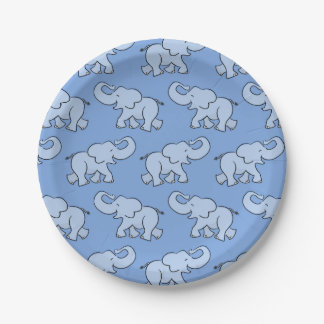 Prato De Papel Padrão de Elefante Fofo Azul Chá de Bebê