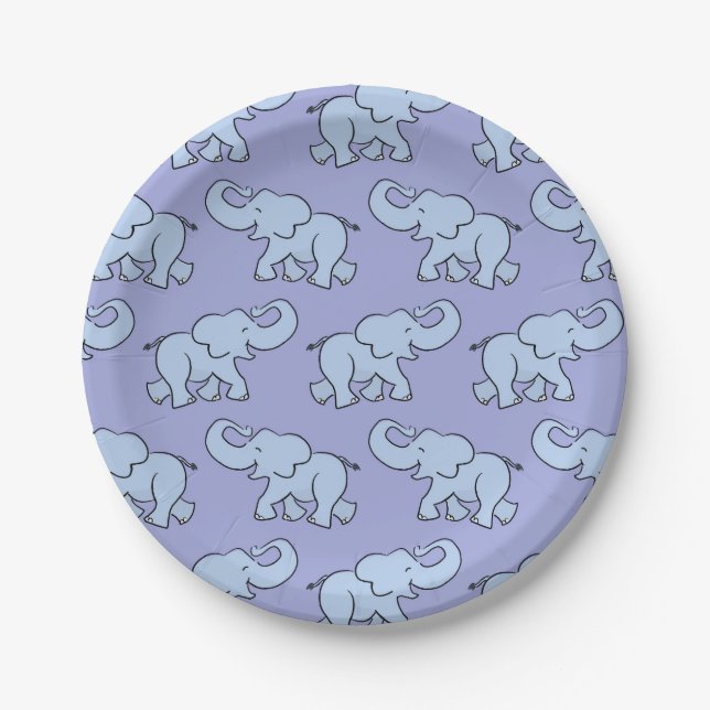 Prato De Papel Padrão de Elefante Fofo Roxo Chá de Bebê (Frente)