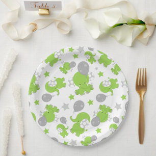 Prato De Papel Padrão De Elefantes Verdes, Elefantes Cutes, Estre