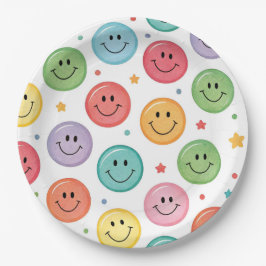 Prato De Papel Padrão de Emoji Sorridente