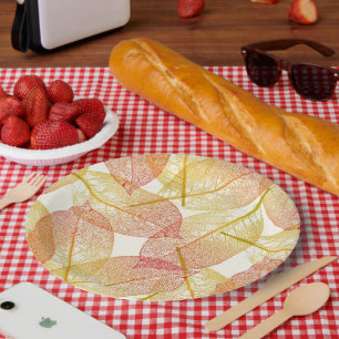 Prato De Papel Padrão de Época de outono das Folhas Amarelas Dour