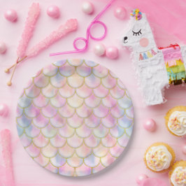 Prato De Papel Padrão de Escala de Sereia Iridescente de Pastel
