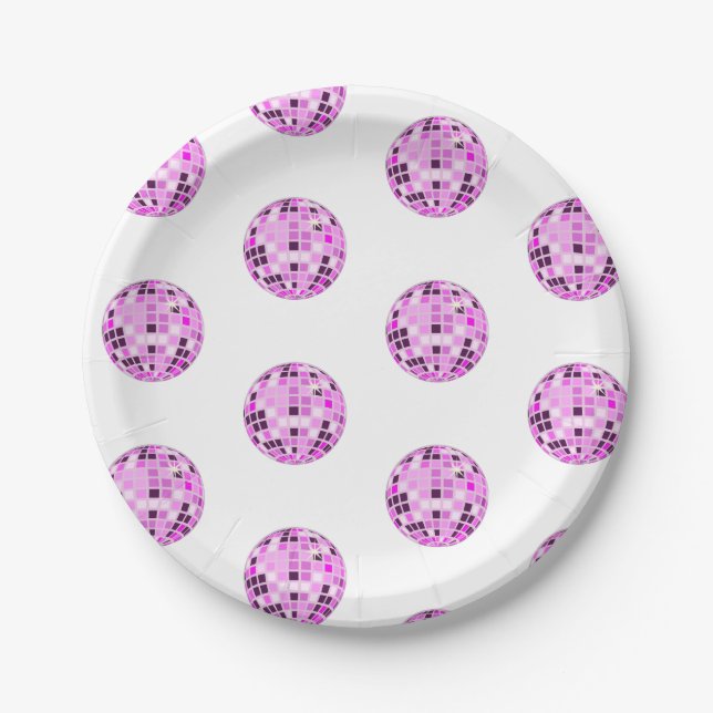 Prato De Papel Padrão de Esfera de Disco Roxo Rosa Moderno Branco (Frente)
