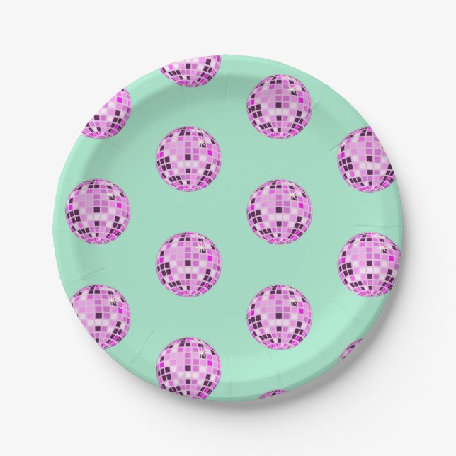 Prato De Papel Padrão de Esfera de Disco Roxo Rosa Moderno Mint (Frente)