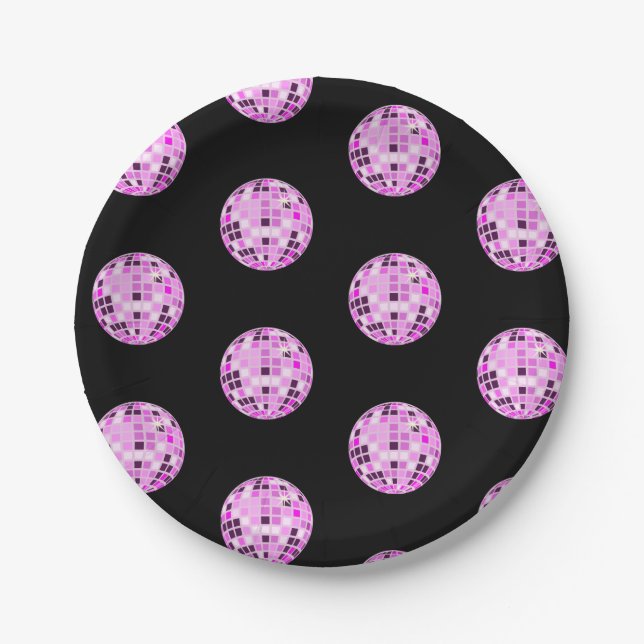 Prato De Papel Padrão de Esfera de Disco Roxo Rosa Moderno Preto (Frente)