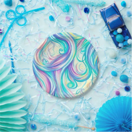 Prato De Papel Padrão de espirais e espirais de ondas azuis