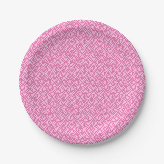Prato De Papel Padrão de espiral japonês - cor-de-rosa menta mole (Frente)