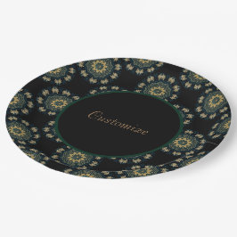 Prato De Papel Padrão de Estilo Asiático Dourado e Verde