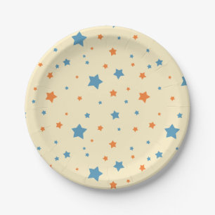 Prato De Papel Padrão de Estrela Azul e Laranja Minimalista Estre
