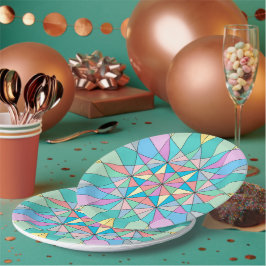 Prato De Papel Padrão de Estrela Triangular Mosaico Pastel Retro