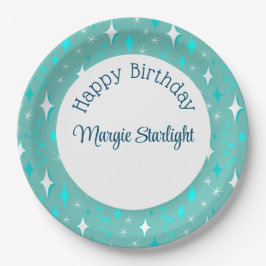 Prato De Papel Padrão de Estrelas Atômicas Brancas Retro Editável