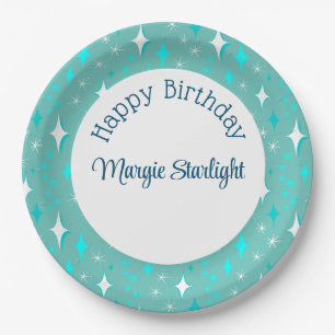 Prato De Papel Padrão de Estrelas Atômicas Brancas Retro Editável