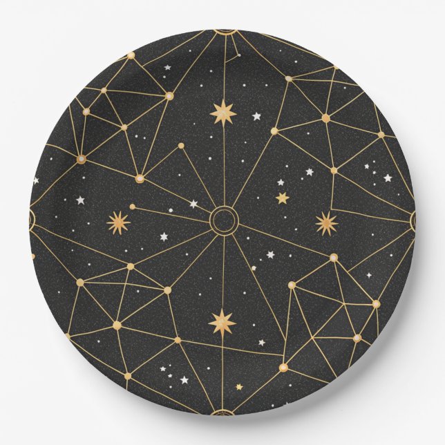 Prato De Papel Padrão de Estrelas da Constelação Celeste (3) (Frente)