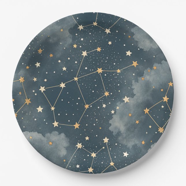 Prato De Papel Padrão de Estrelas da Constelação Celeste (4) (Frente)