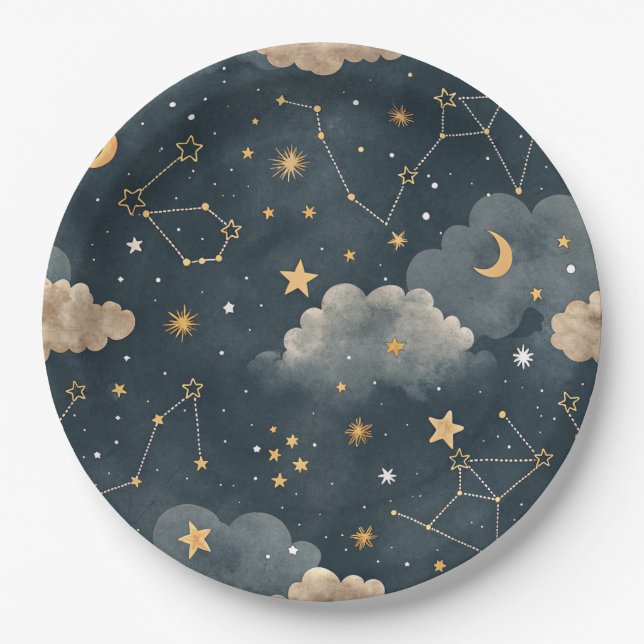 Prato De Papel Padrão de Estrelas da Constelação Celeste (5) (Frente)