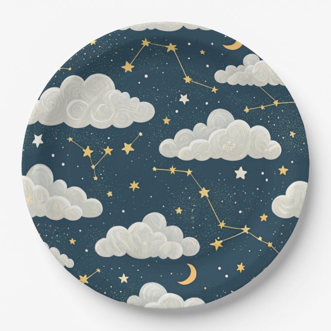 Prato De Papel Padrão de Estrelas da Constelação Celeste (6) (Frente)