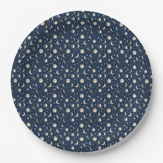 Prato De Papel Padrão de Estrelas e Lua (Frente)