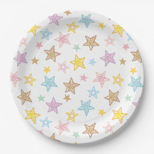 Prato De Papel Padrão de Estrelas Pastel Coloridas Fofas