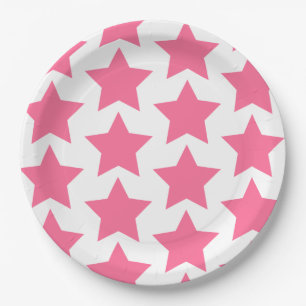 Prato De Papel Padrão de estrelas rosa-grandes e quentes - Placas