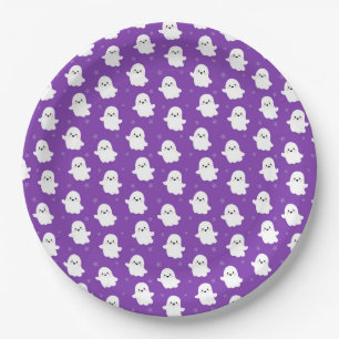 Prato De Papel Padrão de Fantasma Roxo Fofo – Design de Halloween