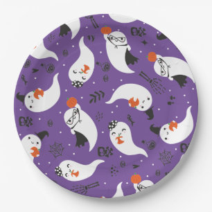 Prato De Papel Padrão de fantasmas bonitos de halloween