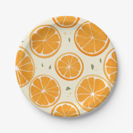 Prato De Papel Padrão de Fatias de Laranja Fresca – Fruta Cítrica