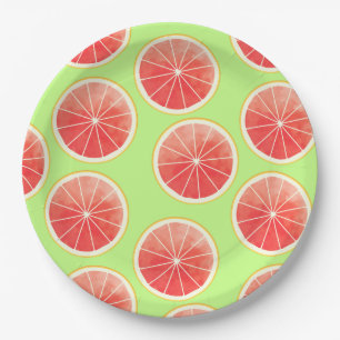 Prato De Papel Padrão de Fatias de Toranja Rosa