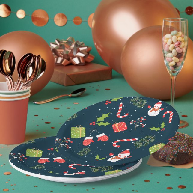 Prato De Papel Padrão de Feriado de Snowman Cute de Natal (Múltiplo)