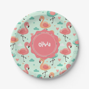 Prato De Papel Padrão de Flamingo de Desenho Animado Fofo