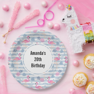 Prato De Papel Padrão de Flamingo e Abacaxi Whimsical Aniversár