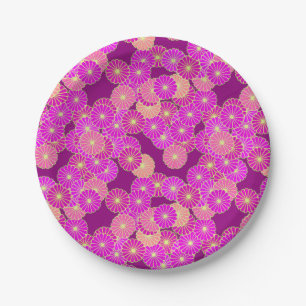 Prato De Papel Padrão de flor Art Deco - tons de violeta, coral