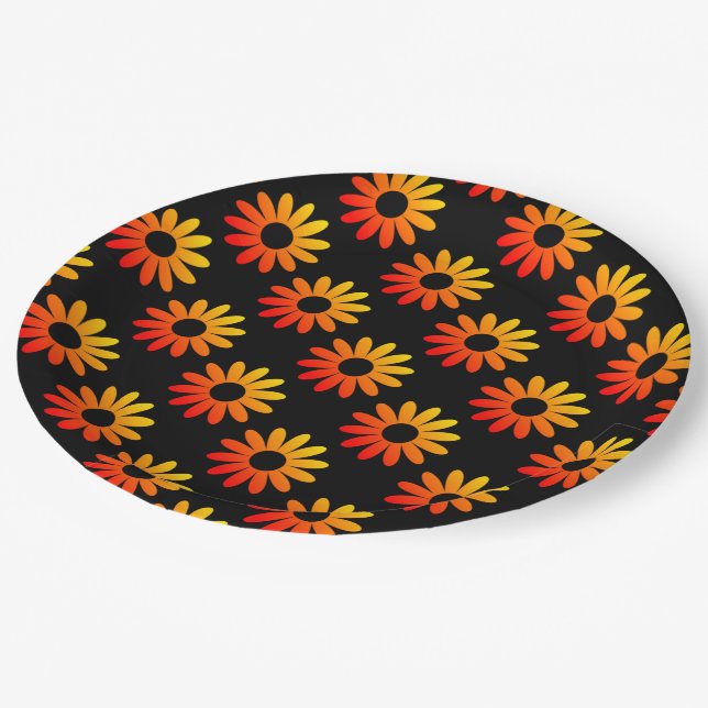 Prato De Papel Padrão de Flor Laranja (Inclinado)