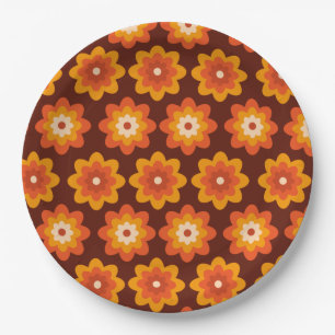 Prato De Papel Padrão de flor laranja boho hippie retrô dos anos 