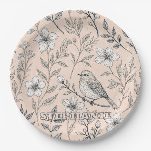 Prato De Papel Padrão de Flor Silvestre Cantora Pêssego Vintage