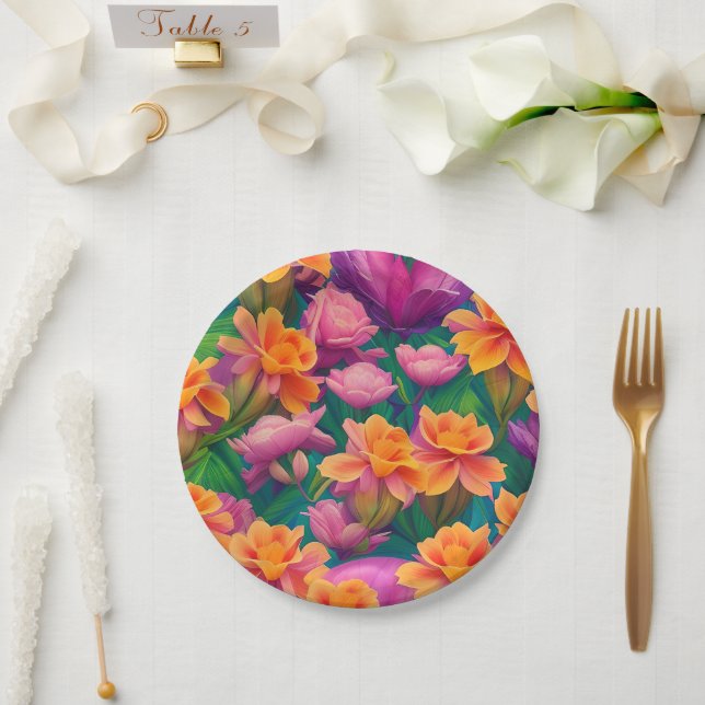 Prato De Papel Padrão de Flor Tropical do Havaí (Casamento)