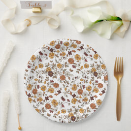 Prato De Papel Padrão de Flores de Boho Retro
