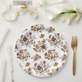 Prato De Papel Padrão de Flores de Boho Retro
