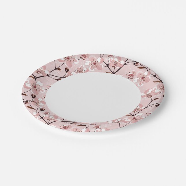 Prato De Papel Padrão de Flores de Flor de Cereja (Inclinado)