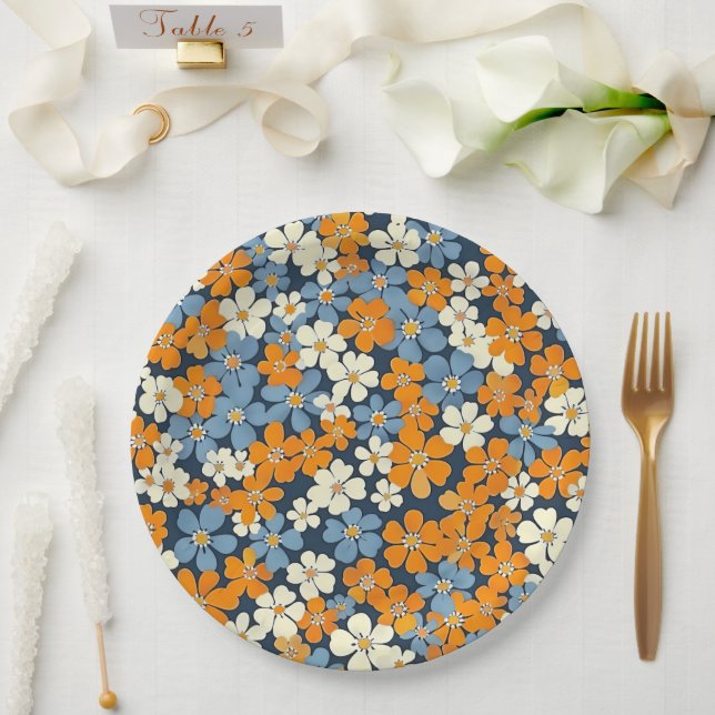 Prato De Papel Padrão de Flores Ditsy (Casamento)