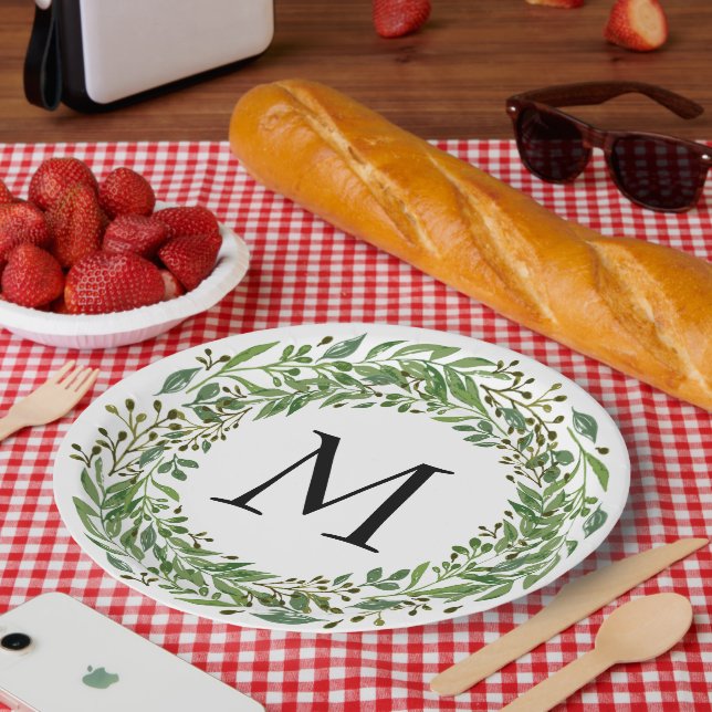 Prato De Papel Padrão de Folga Verde Clássica Personalizada (Piquenique)