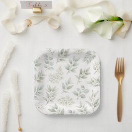 Prato De Papel Padrão de Folhas Botânicas Verde Suave
