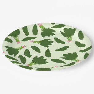 Prato De Papel Padrão de Folhas de Espinafre Verde