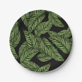 Prato De Papel Padrão de Folhas Tropicais