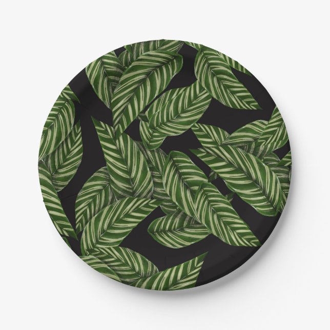 Prato De Papel Padrão de Folhas Tropicais (Frente)