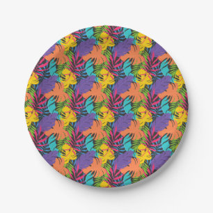Prato De Papel Padrão de Folhas Tropicais Exóticas Coloridas-2319